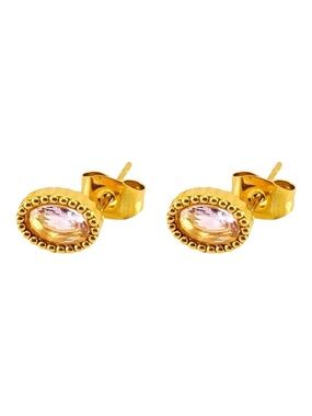 Elegant Pink Gem Gold Stud Earrings